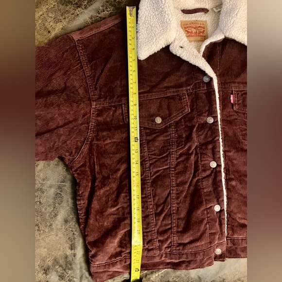 Levis Mens Type III Classic Sherpa Trucker Jacket Corduroy Burgandy Wine XL - Picture 7 of 16